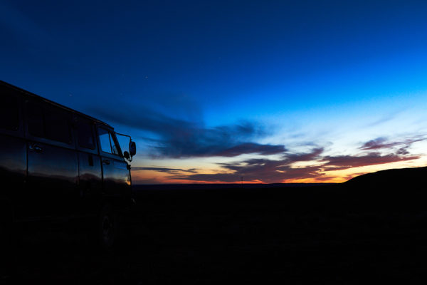 Couché de soleil à l'heure Bleue en Mongolie